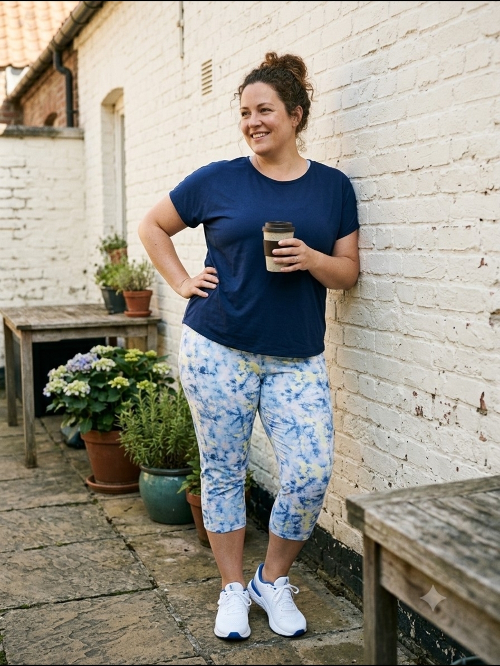 Athletic Works Women's Blue Tie-Dye Capri Leggings